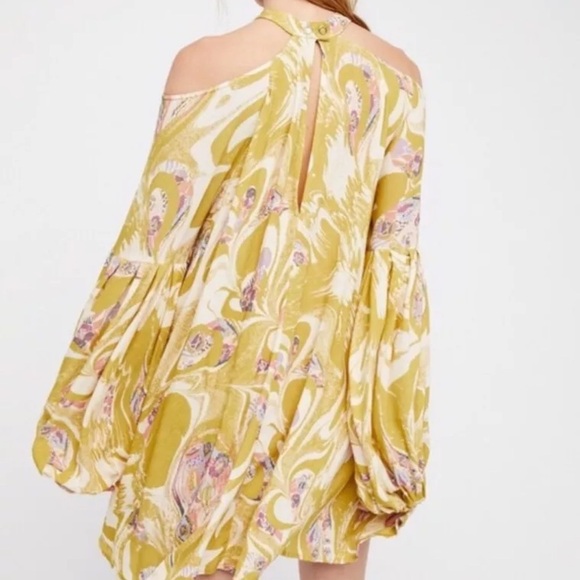 Free People Gold Drift Away Tunic Dress Oversized Blouse Chartreuse Size XS - Picture 4 of 9